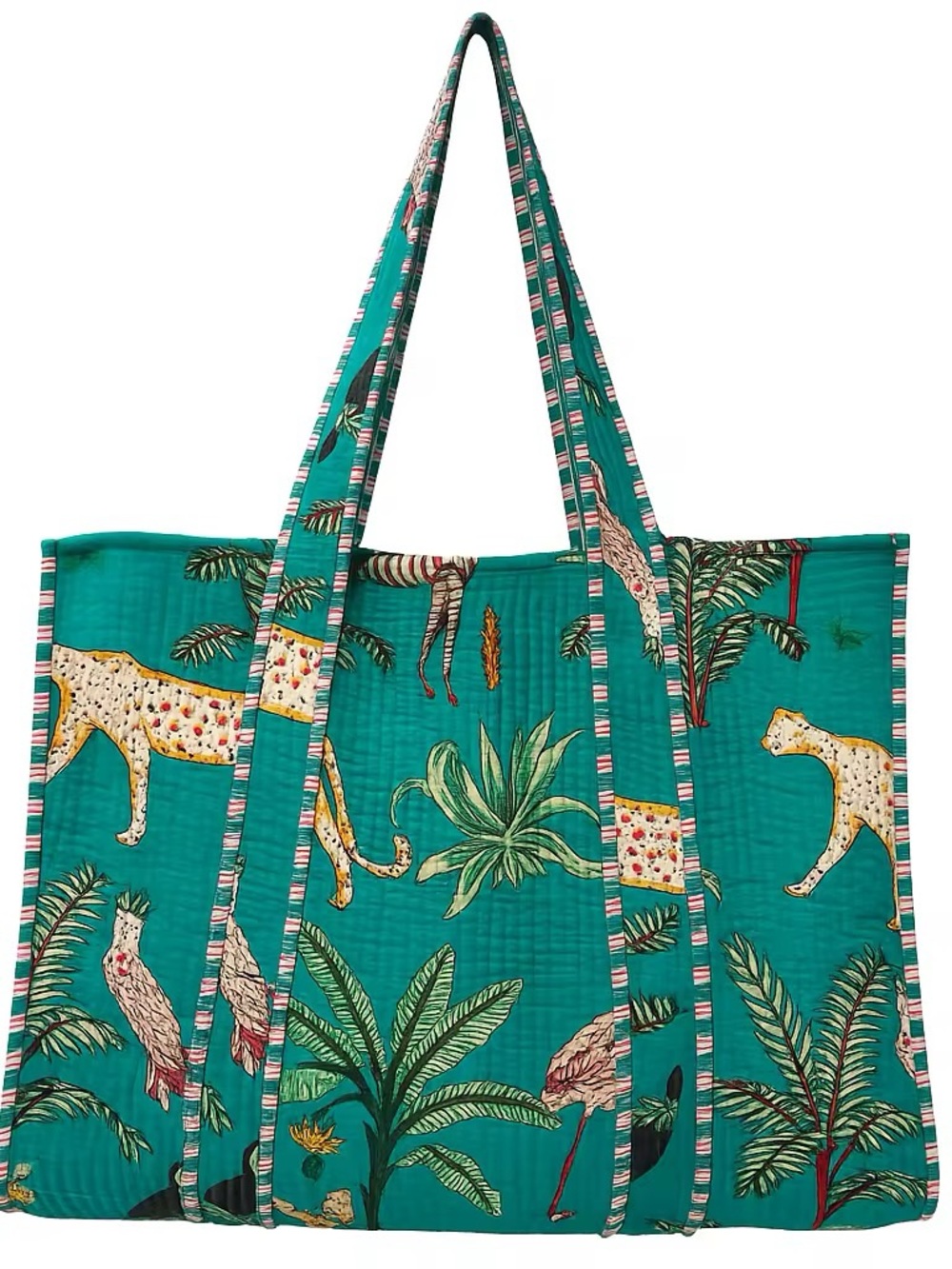 Teal Tropical Animal Print Quilted Tote Bag
